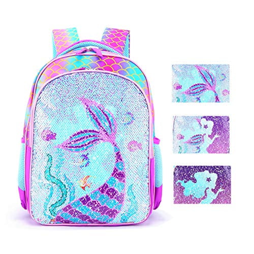 THE Crafts Reversible Sequin School Backpack Lightweight Little Kid Book Bag for Preschool Kindergarten Elementary(15"", Mermaid)