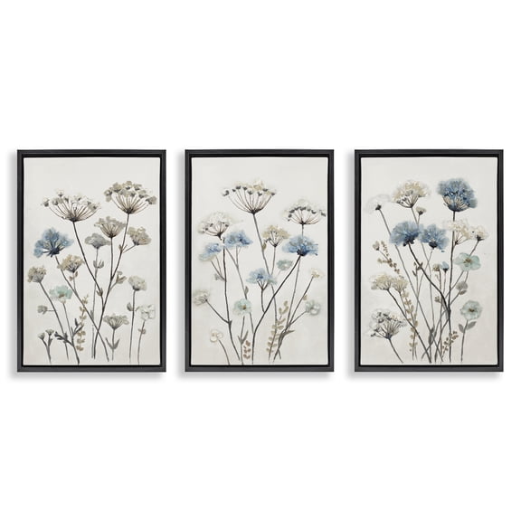 Stupell Industries Neutral & Blue Garden 3 Piece Black Framed Floater Canvas Set, design by Patricia Pinto