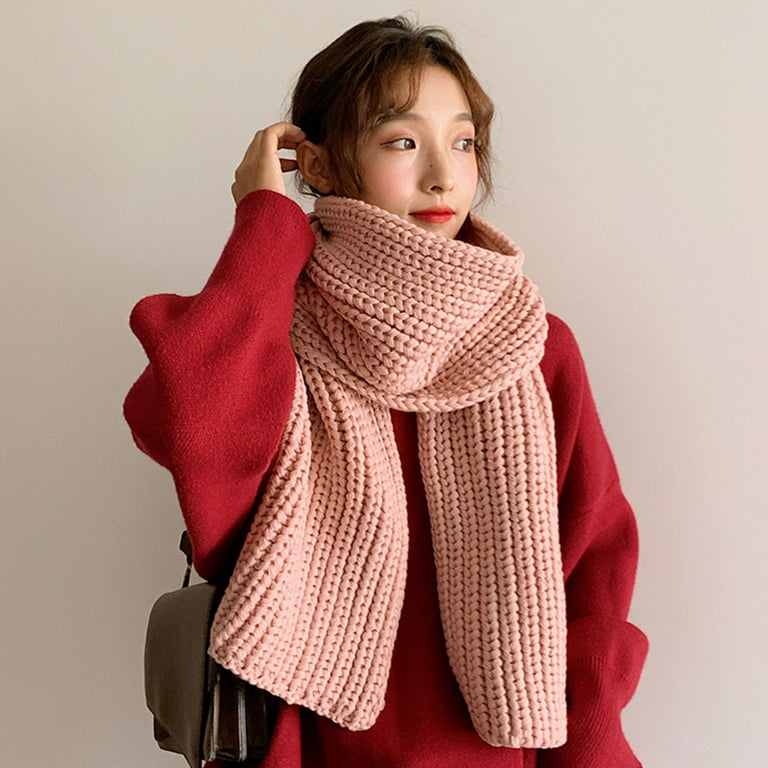 OUNIYA Women Winter Chunky Knit Scarf Thick Warm Ribbed Large Scarves Long Wrap Shawl Fleece Neck Warmer Wool Soft Fashion
