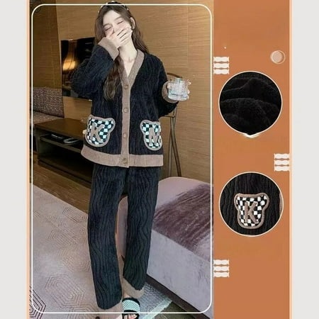 

2023 New Sleepwear Women s Autumn and Winter Coral Pajama Plush Thickened and Velvet Flannel Homewear Warm Fur Loungewear Set