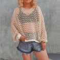 thumbnail image 2 of Women Hollow Out Long Sleeve Crochet Knitted Short Sexy Transparent Fishnet Top, 2 of 2