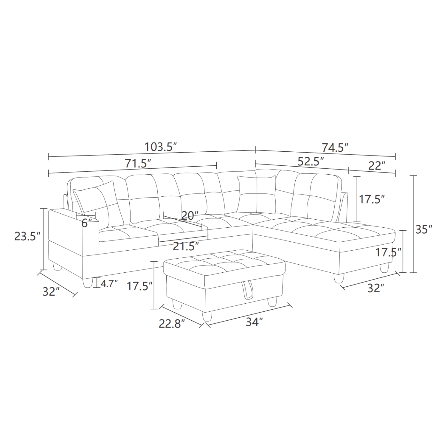 Hommoo Sofa Set, Faux Leather 2-Piece Couch Living Room Sofa Set, Brown