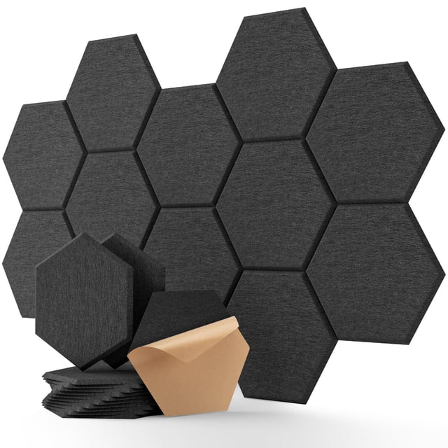Paneles acústicos Soundsbay Hexagon, paquete de 12 unidades, alta densidad, negros