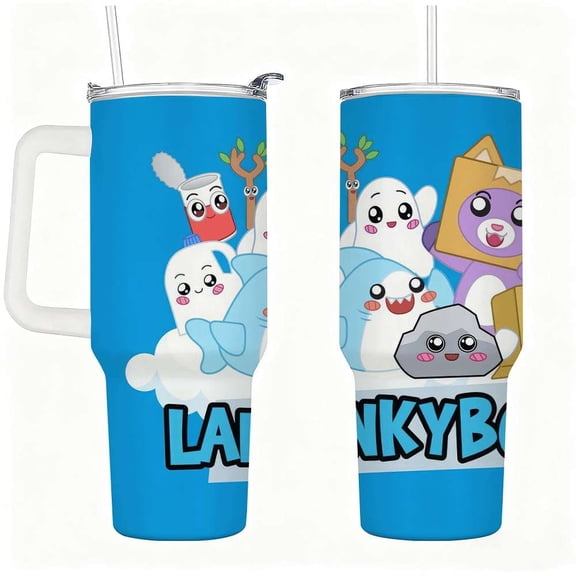 Cute Cartoon Animal Stainless Steel Tumbler with Handle, Lid & Straw, Insulated Kids Water Cup