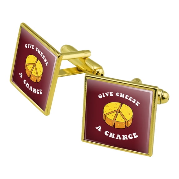 Give Cheese a Chance Peace Symbol Funny Humor Square Cufflink Set - Silver or Gold