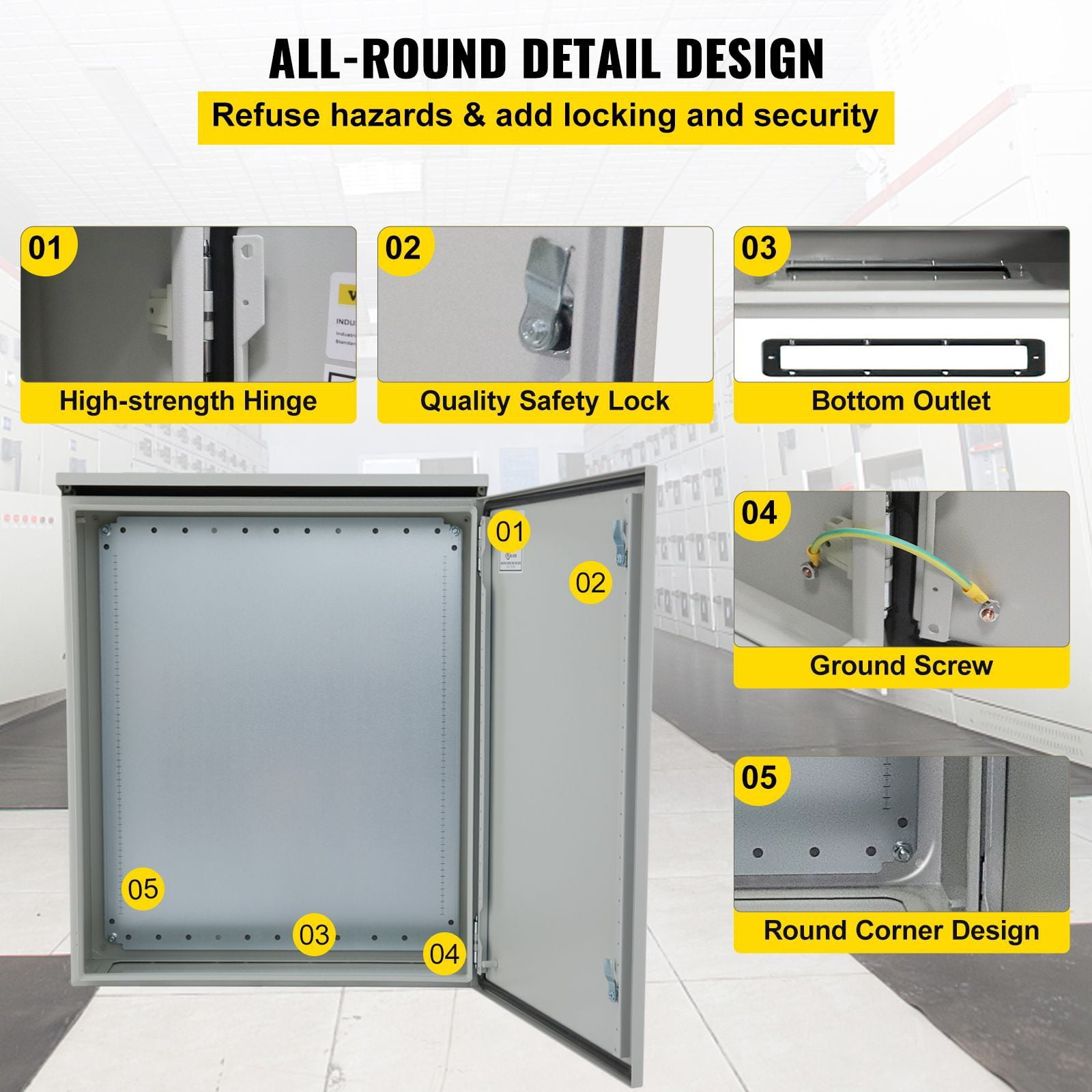 NEMA Outdoor Electrical Enclosure Box, with Rain, Detachable, IP66 Waterproof Grade, Reinforced Lock & Hinge, Galvanized, Safer routing, cleaner installation, and dependable power management
