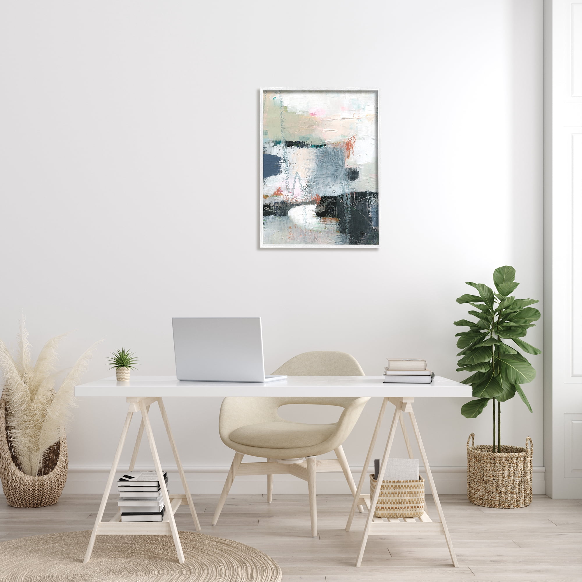 Stupell Industries Fort Architecture Abstraction Busy Grey Blue Shapes Abstract Painting White Framed Art Print Wall Art, 24 x 30