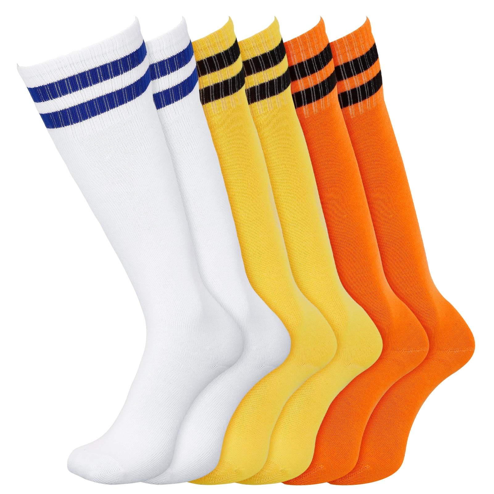 Knowbie 3 Pairs Kids Youth Soccer Socks Solid Striped Knee High Tube