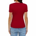 thumbnail image 3 of Womens T Shirts Women's Tops Casual Ribbed Knit Slim Fit Short Sleeve T Shirt Basic Solid Color Crew Neck Tee Top for Daily Wear, 3 of 7