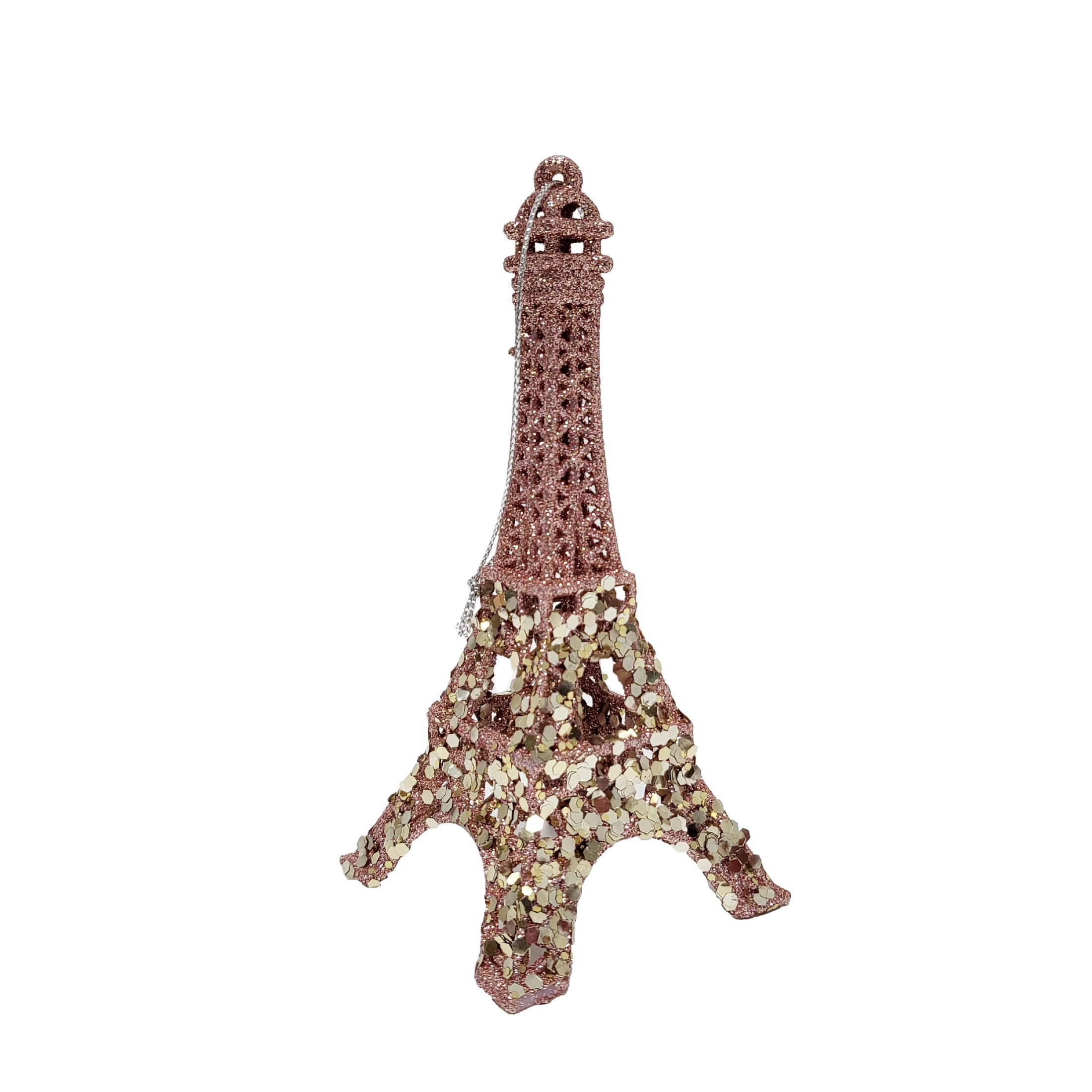 Holiday Time Pink Glitter Eiffel Tower Christmas Themed Ornament