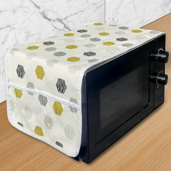 Abstract Microwave Oven Cover, Minimalistic Hexagons Rhythmic Motifs Print, Water Resistant Organizer with Pockets for Kitchen, 36" x 12", Ivory Dark Yellow, by Ambesonne
