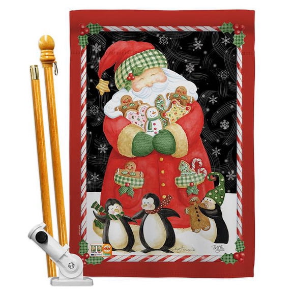 Breeze Decor BD-XM-HS-114105-IP-BO-D-US14-AM 28 x 40 in. Santa & Cookies Winter Christmas Impressions Decorative Vertical Double Sided House Flag Set with Pole Bracket & Hardware
