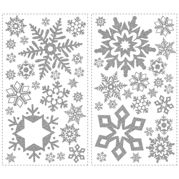 Adhesivos de pared RoomMates RMK1413SCS con purpurina en forma de copos de nieve x47