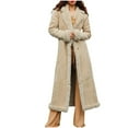 thumbnail image 2 of Antinious Womens Plus Size Solid Long Sleeve Fleece Collar Button Down Extended Length Coat with Lining,Warm Trench Coat,Casual Winter Coats for Women,Beige,M, 2 of 5