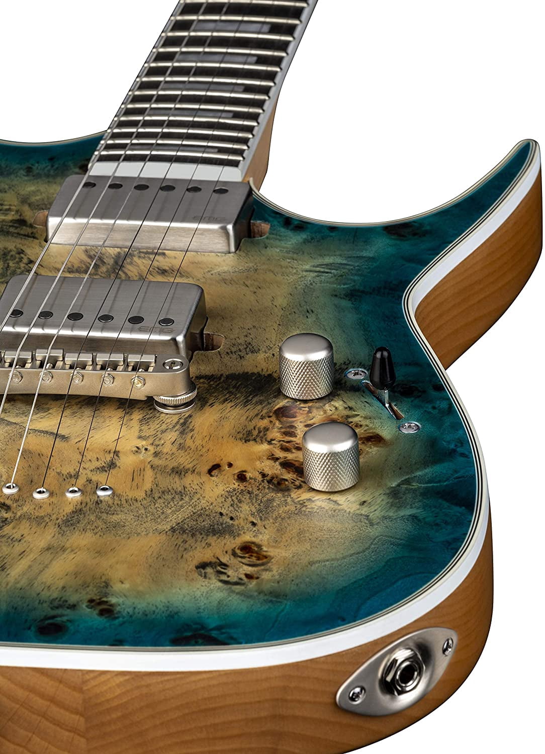 Dean Exile Select Burled Poplar Top Guitar in Satin Turquoise Burst
