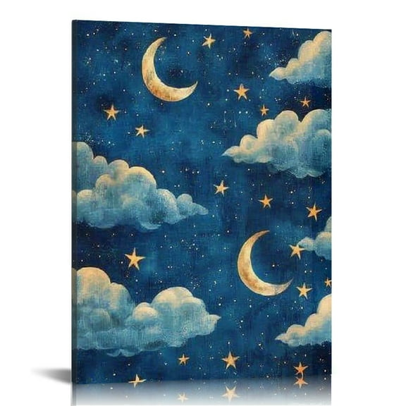 FCXZI Stars Moon Clouds Canvas Wall Decor for Home Living Room Office 12x16in