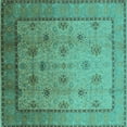 thumbnail image 1 of Ahgly Company Indoor Square Oriental Turquoise Blue Industrial Area Rugs, 4' Square, 1 of 4