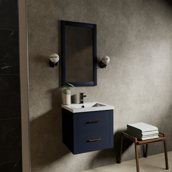Castor 20 in W Blue Single Bath Vanity Acrylic Top, 18 in Mirror and Faucet Set