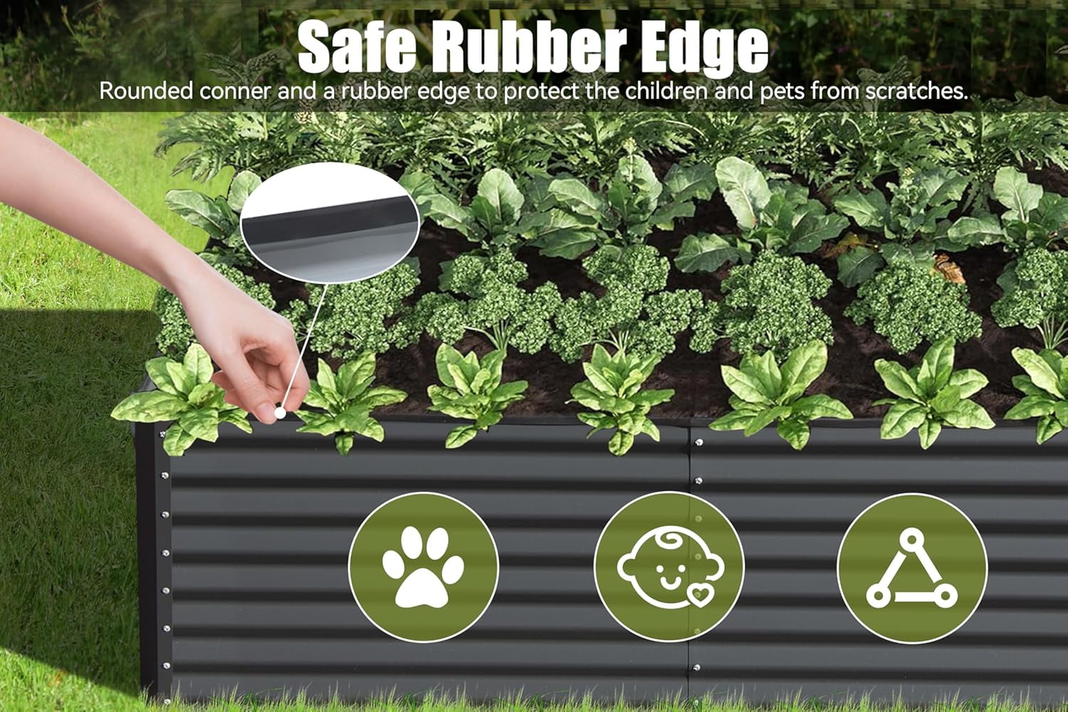 AsterOutdoor Galvanized Raised Garden Bed, Large Outdoor Metal Planter Box for Vegetables, Fruits & Flowers, Dark Grey 8x4x1.5 Ft