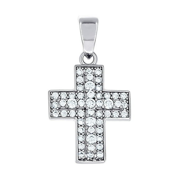 925 Sterling Silver Mens Cubic Zirconia Cross Religious Charm Pendant 22.1x12mm Wide Necklace for Men