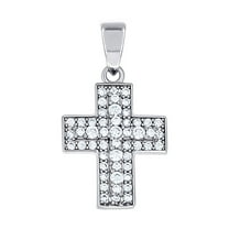 925 Sterling Silver Mens Cubic Zirconia Cross Religious Charm Pendant 22.1x12mm Wide Necklace for Men