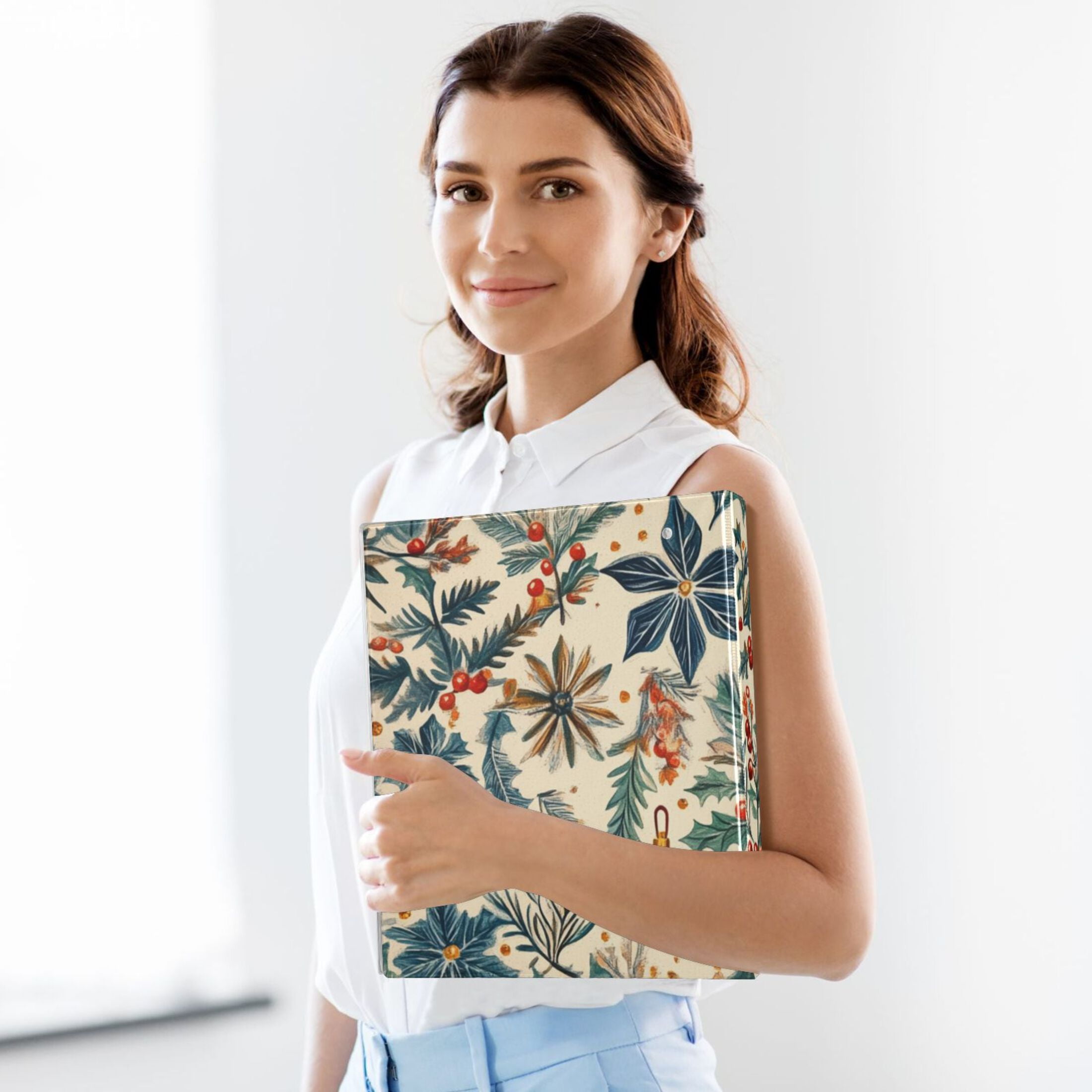 Christmas Flowers Leaves 3 Ring Binders 1.5 inch Hardcover File Folders with Interior Pockets A4 Size Organizer for School Office Hospital