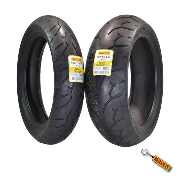 Pirelli Night Dragon Tire Set: 140/75R17 M/C 67V TL Front & 200/55R17 M/C 78V TL Rear Cruiser Motorcycle Tires - Superior Traction & Handling for High-Performance Cruisers with Keychain