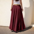 thumbnail image 4 of Boho Skirt for Women Cotton and Linen Solid Elastic Waist Midi Maxi Skirts A-line Skirt With Belt Wine L, 4 of 5