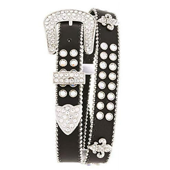 Nomad Creek Women's Fleur De Lis Rhinestone Studded Leather Belt