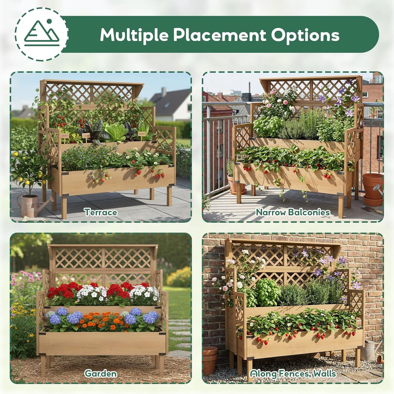 PETSCOSSET Raised Garden Bed with Trellis & Top Shelf, Outdoor Elevated Planter Box for  Plants, Vegetables, Herbs