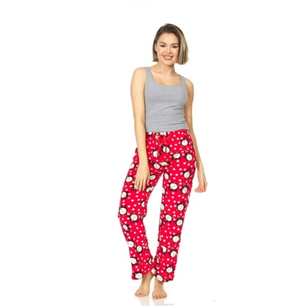 

Women s Super-Soft Plush Fleece Pajama Bottoms/Printed Lounge Pants Red White Penguins - Medium