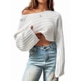 thumbnail image 3 of Women'S Scoop Neck Long Sleeve Sweater Slim Fit Ribbed Knit Solid Fashion Sweater Pullovers White XS, 3 of 9