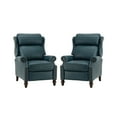 thumbnail image 2 of Genuine Leather Manual Recliner Set of 2, Wingback Push Back Recliner with Solid Wood Legs, Turquoise, 2 of 10