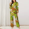 thumbnail image 3 of Kll Tropical Summer Fruit Print Women'S Long Sleeve Pajamas With Pants Sleepwear Loungewear 2 Set-Small, 3 of 9