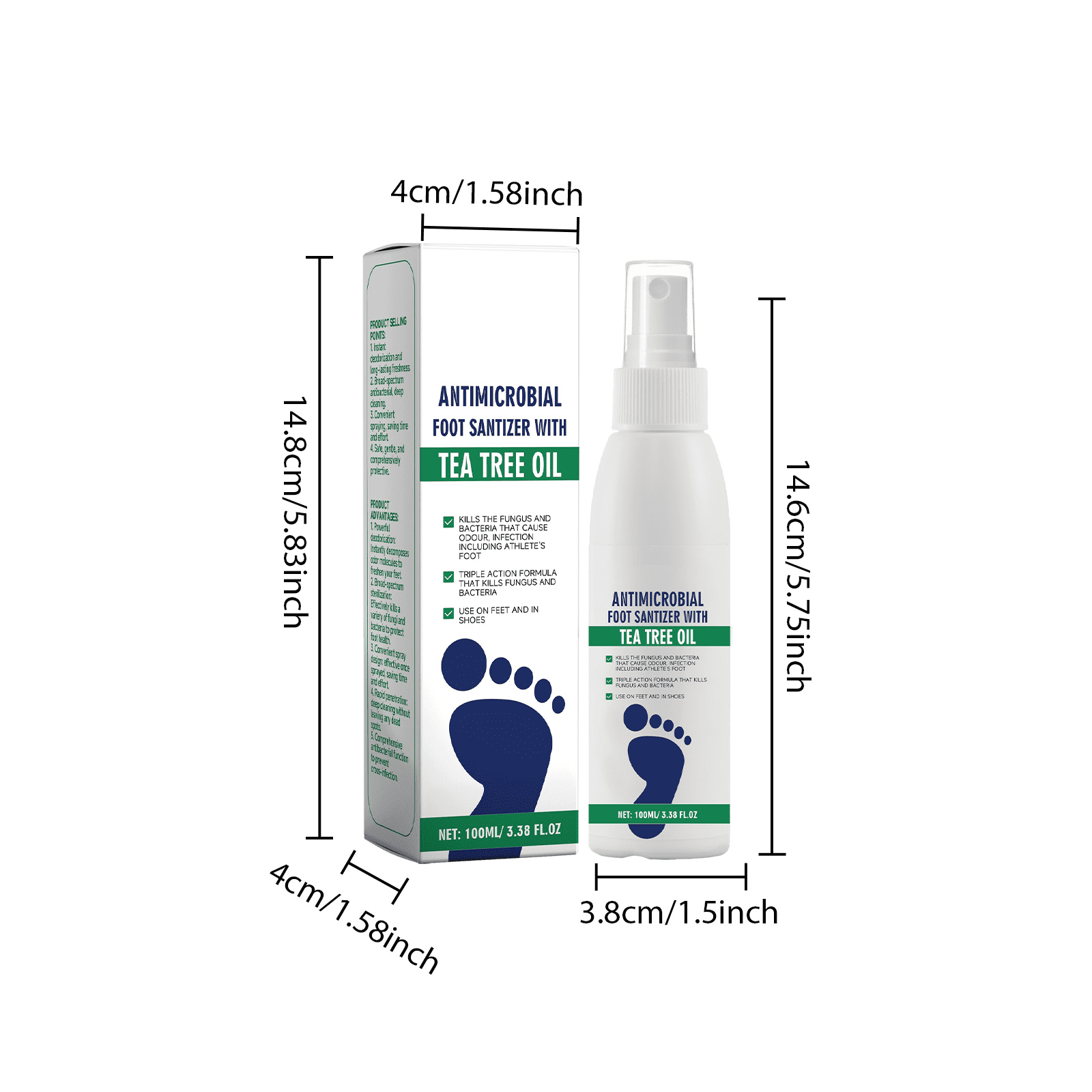 Alvantor Foot Spray with Tea Tree Oil, Moisturizing Deodorizer for Dry Cracked Heels Itchy Feet Antifungal, 3.38fl.oz