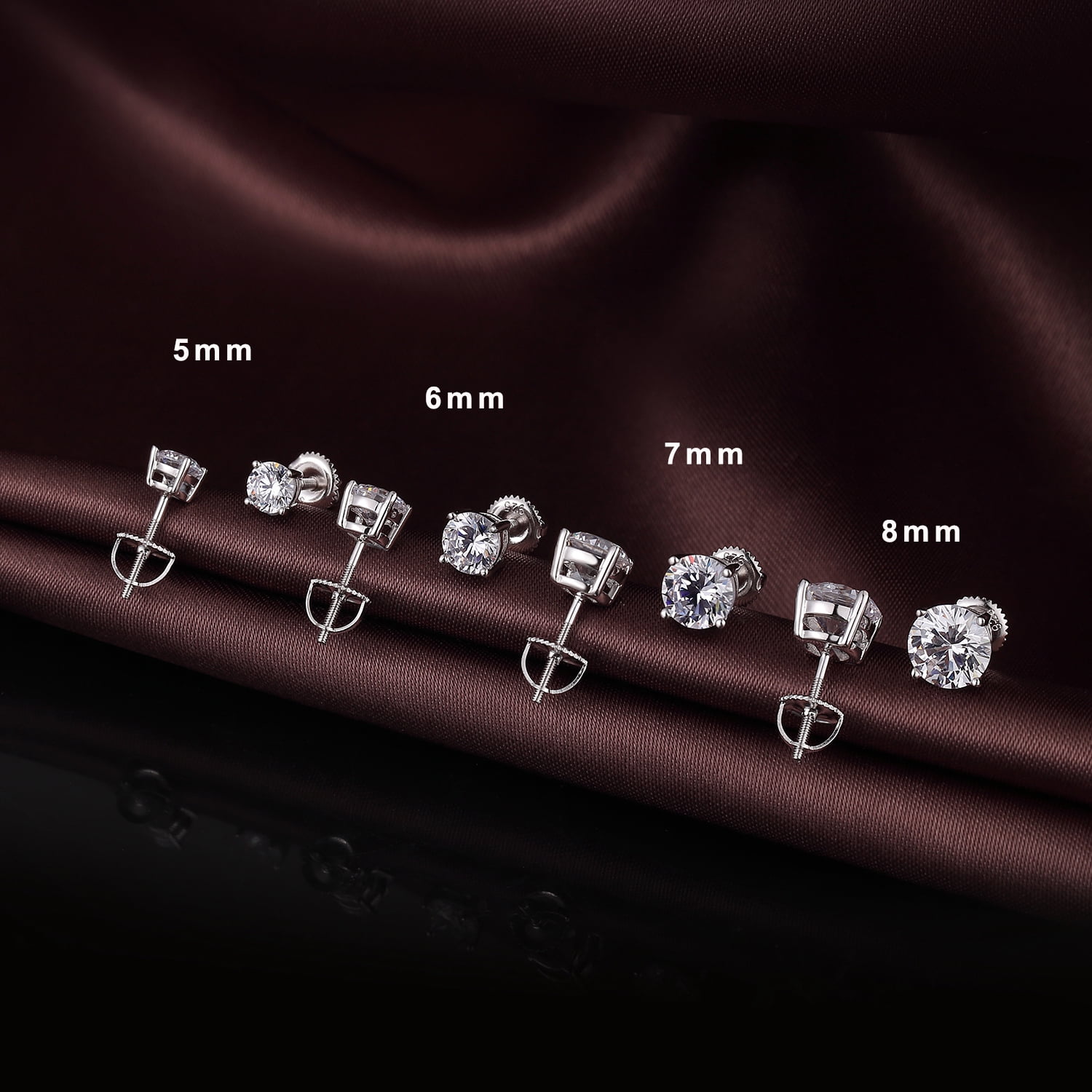 Jiamiaoi 18k White Gold Plated Simulated Diamond Stud Earrings Screw Back Sterling Silver Cubic Zirconia Stud Earrings Set 4 Millimeters-8 Millimeters