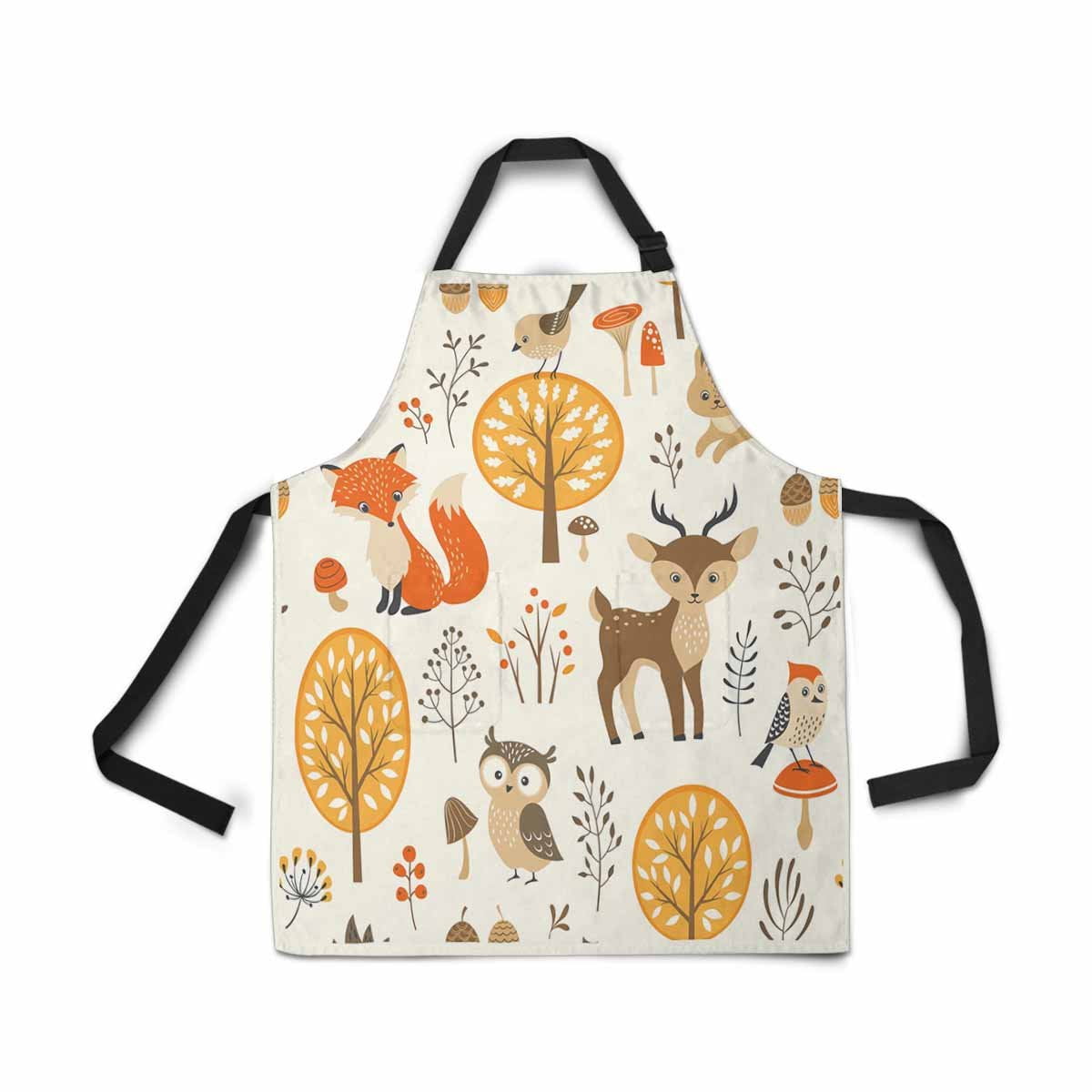ASHLEIGH Autumn Fall Forest with Cute Harvest Apron for Women Men Girls Chef with Pockets Fall Season Deer Unisex Adjustable Bib Apron Kitchen for Cooking Baking Painting
