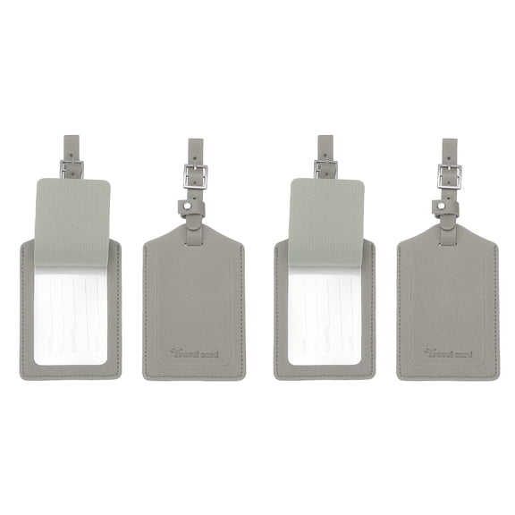 Suitcase Luggage Tags, Grey PU Leather Tags with Private Protection, 4 Pcs
