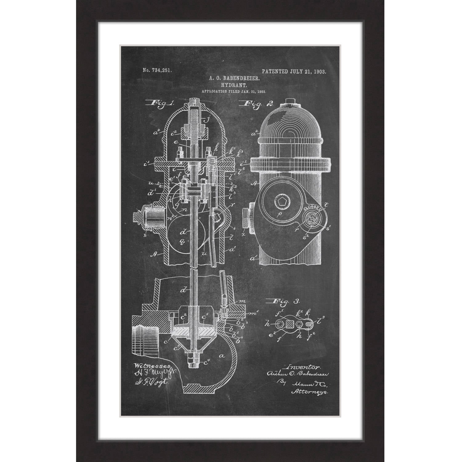 "Hydrant 1903 Chalk" Framed Painting Print