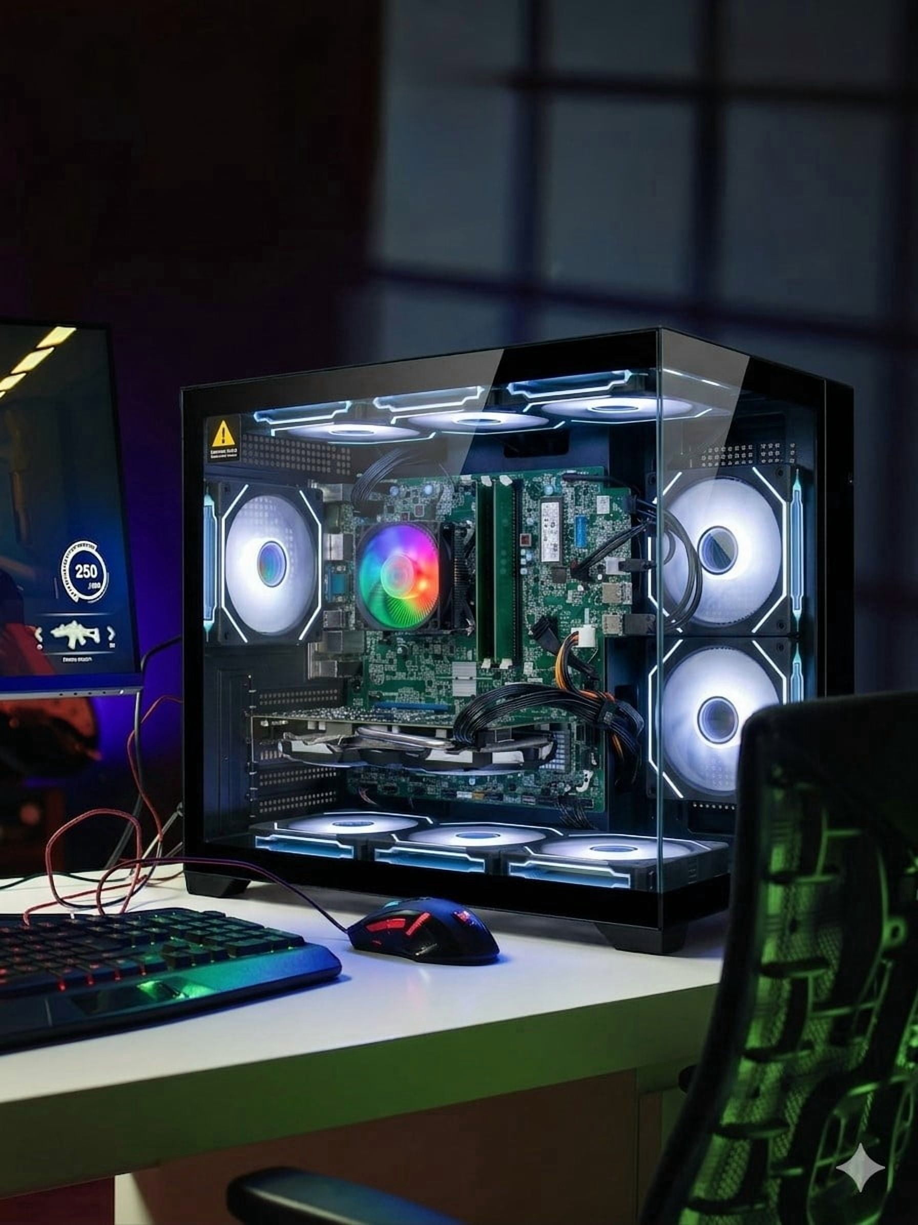 Liquid Cooled Gaming PC Desktop Computer – AMD Ryzen 7 1800X,Radeon RX 570, 16GB DDR4, 512GB SSD + 1TB HDD, WiFi 6 BT5.4, WIN11,9ARGB Fan, KB & Mouse