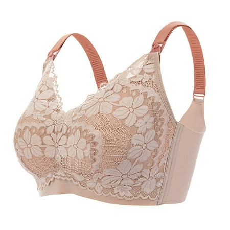 YOUSNH Women Pregnancy Large Size Lace No Wire Thin Latex Front Button Nursing Confinement Bra Underwear Bras for Women Beige XXL