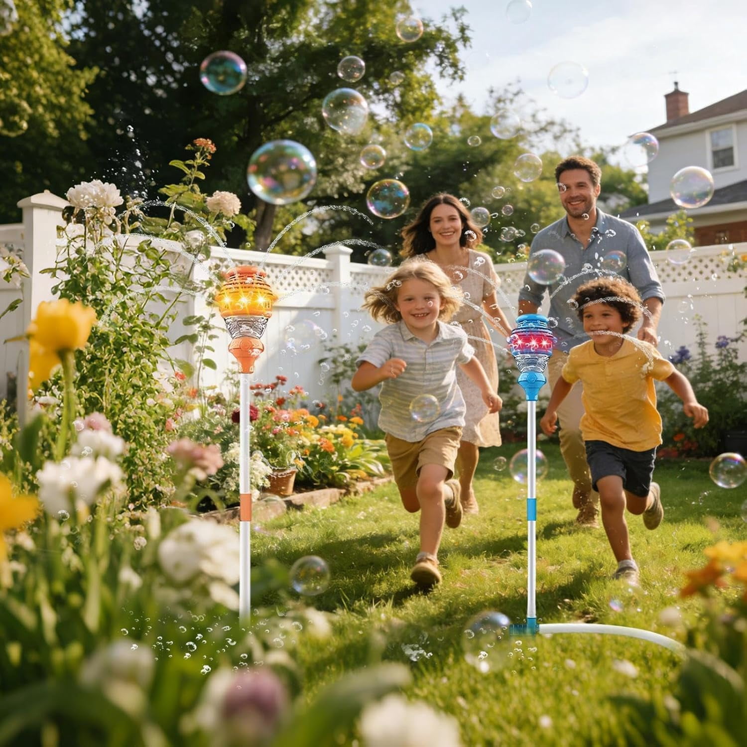Guvpev 36" Automatic Bubble Machine Sprayer, Battery Powered Outdoor Lawn Summer Bubble Blower, Durable ABS Construction Bubble Maker for Garden, Wedding, Birthday Party & Unique Gifts, One Random