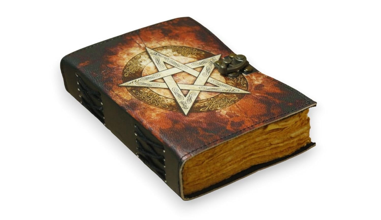Handmade Leather Pentagram Journal with Lock, Gothic Wicca Vintage Diary Notebook