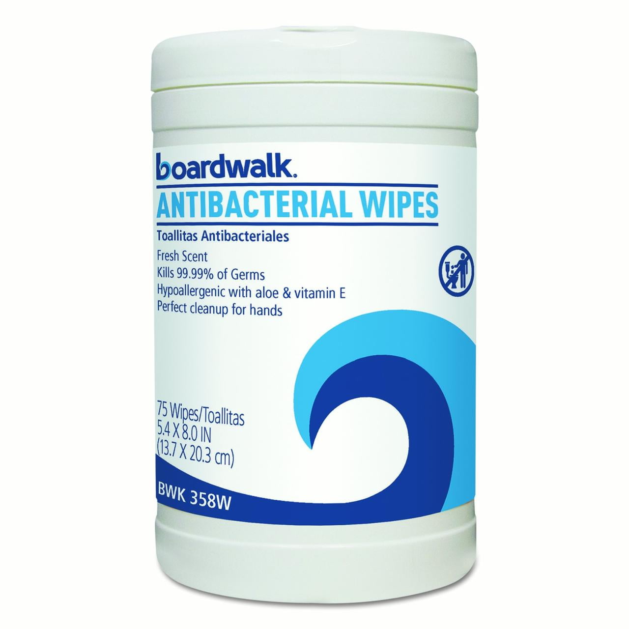 Boardwalk Hypoallergenic Antibacterial Wipes, 75 Wipes