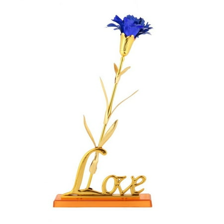 Golden Days Bouquet Marainbow 24K Foil Gold Plated Long Stem Artificial Carnations for Wedding Bouquets Centerpieces Arrangements Party Home Decor with base- Blue ()