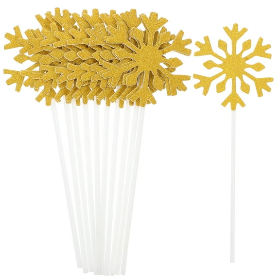 20pcs Christmas Snowflake Shape Cake Toppers Glittering Cake Picks Cupcake Decor Party Supplies (Golden)
