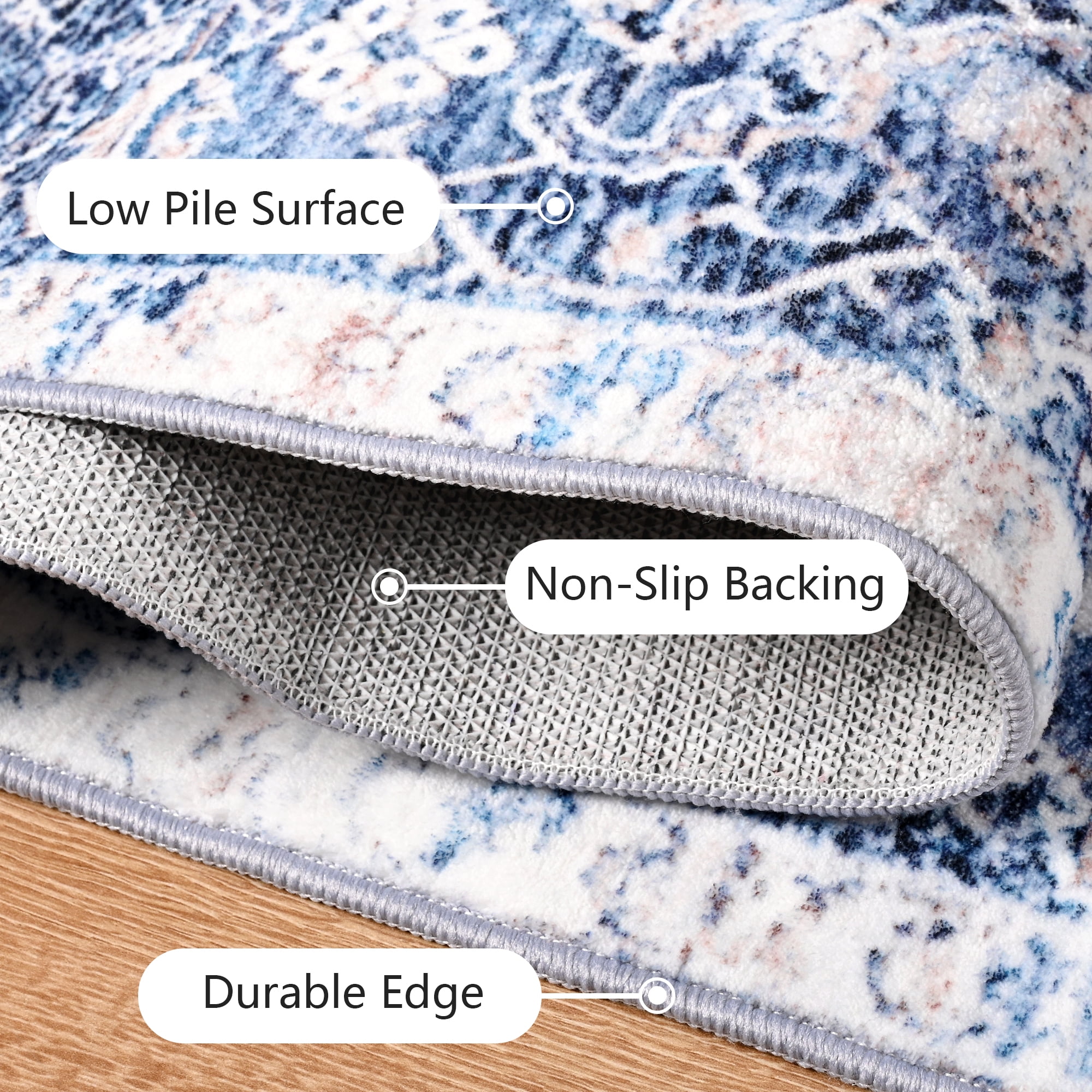 Lochas Vintage Accent Rugs Distressed Print Area Rug Low Pile Carpet for Living Room Bedroom Home Decor,Blue,8'x10'