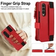 thumbnail image 2 of for Samsung Galaxy Z Fold 3 Wallet Case with S Pen Holder, Magnetic Closure with RFID Blocking ID Card Slots Zipper Purse PU Leather Flip Kickstand Lanyard Phone Case,Red, 2 of 7