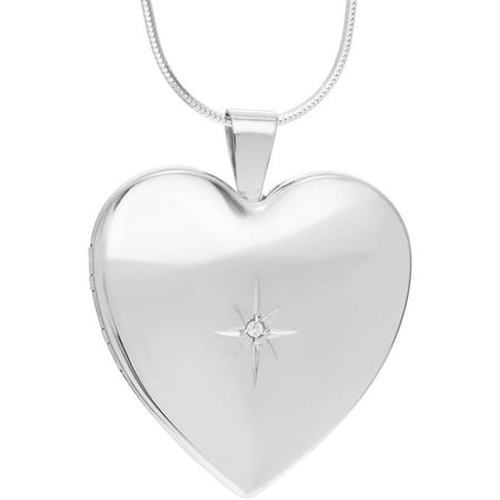 Brinley Co. Women's 0.01 Carat T.W. Diamond Accent Sterling Silver Heart Locket Pendant Fashion Necklace