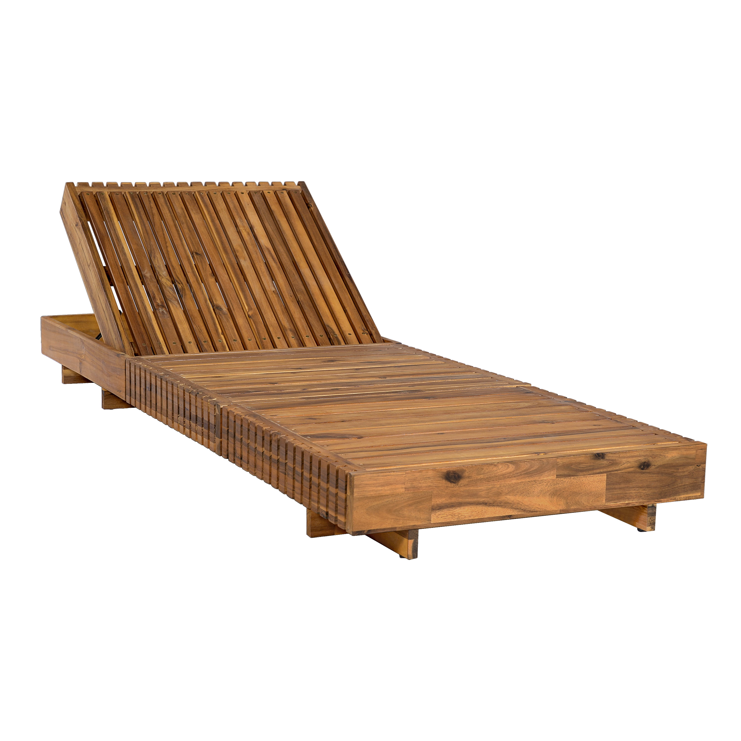 Chaise Lounge Chair, Outdoor 6-Position Adjustable Backrest Acacia Solid Wood Chair for Patio Garden, Teak